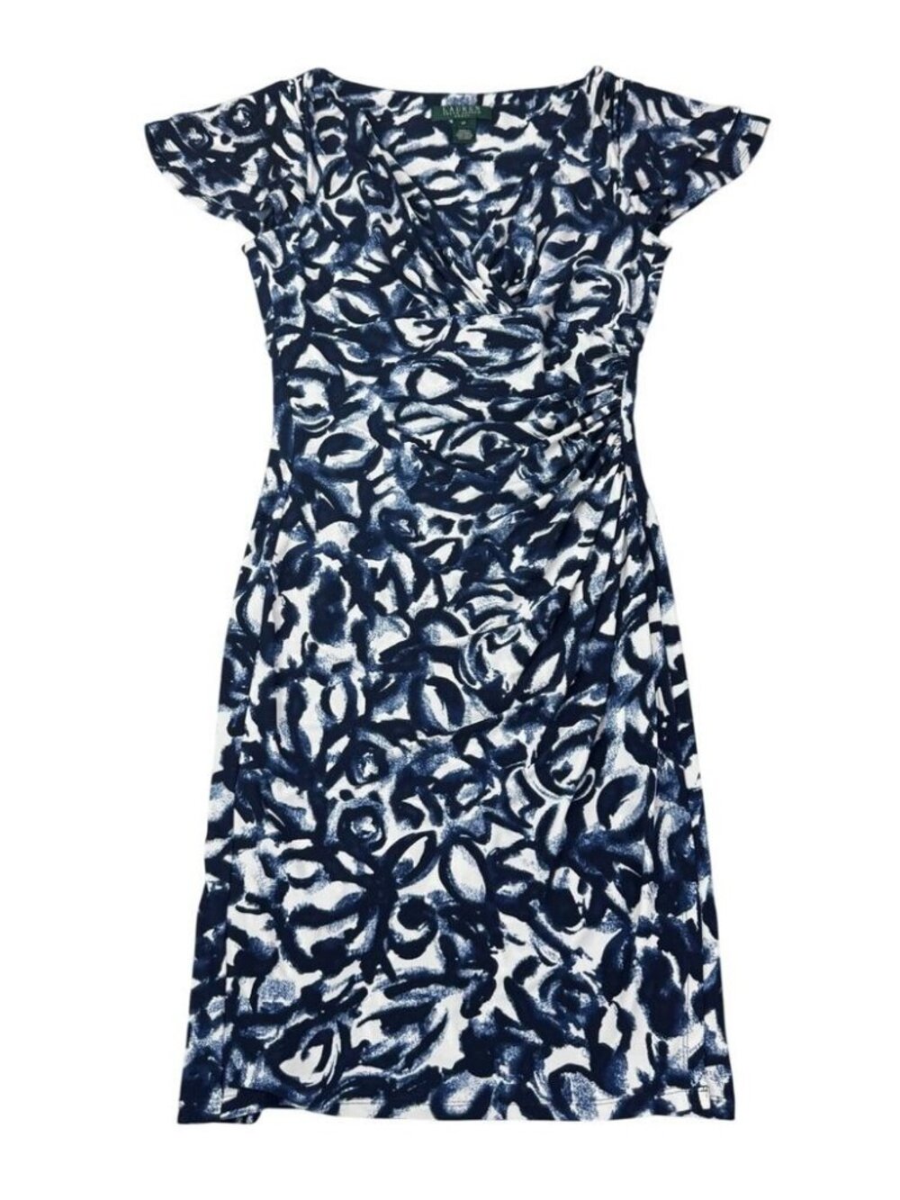LAUREN Ralph Lauren Printed Ruched Sheath Dress Size 4 PETITE - Picture 4 of 6